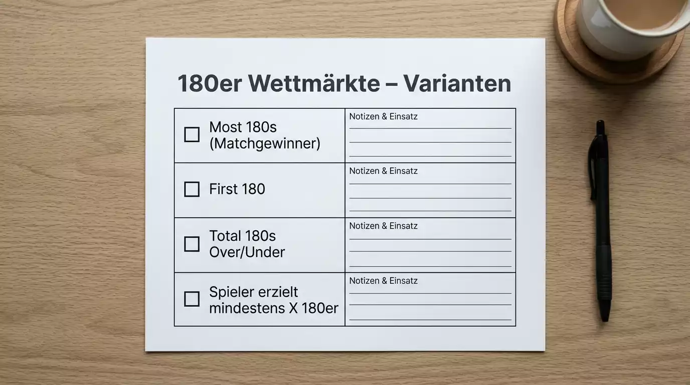 Marktvarianten bei Darts 180er Wetten — Most-180s, First-180 und Over/Under auf Maxima