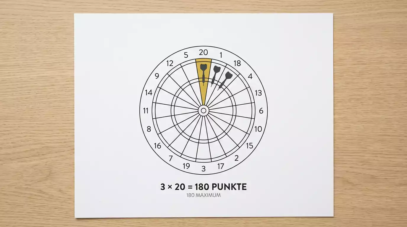 Erklärung des Maximum-Scores beim Darts — drei Triple-20-Treffer für 180 Punkte