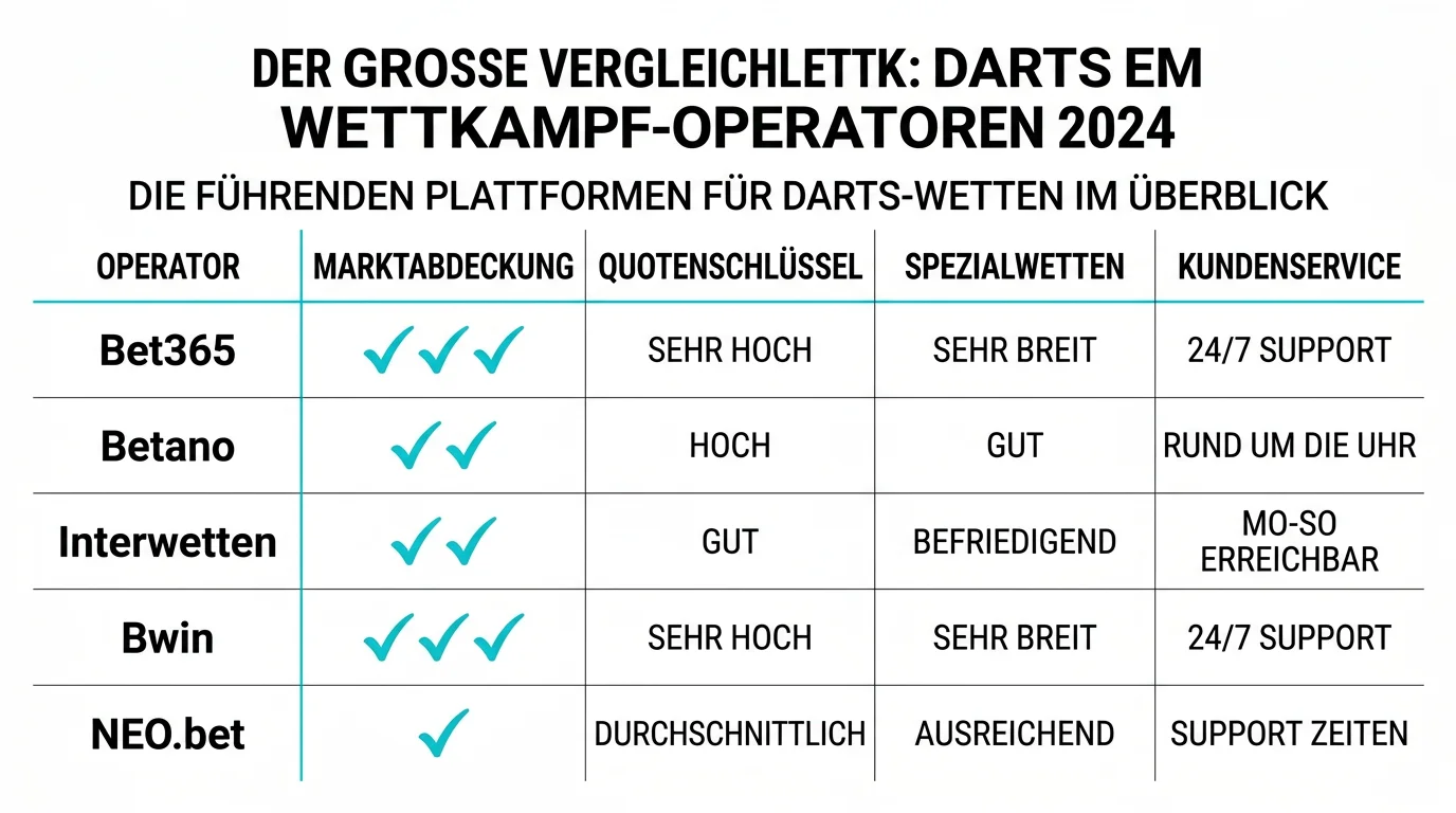 Anbietervergleich für PDC European Championship Wetten: Markttiefe, Quotenschlüssel und Spezialwetten-Angebot