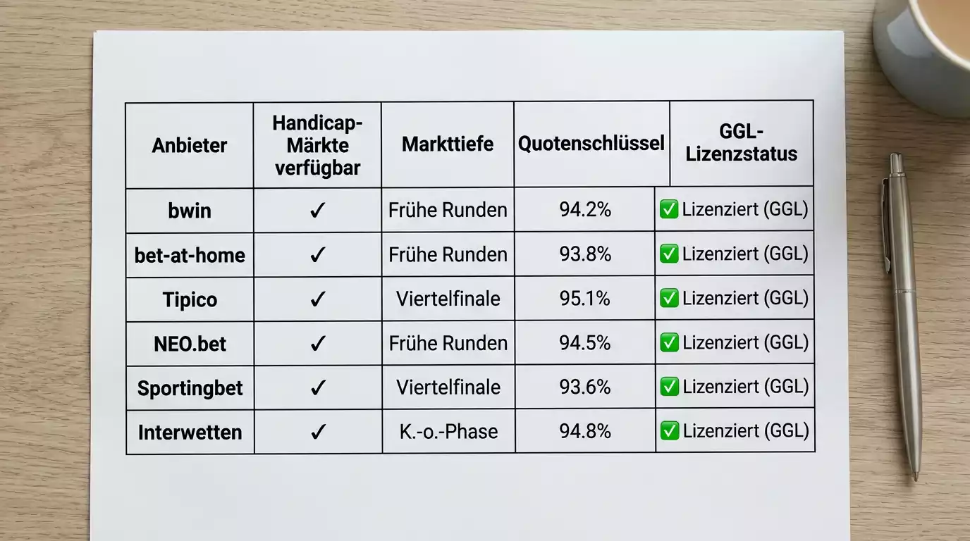 Anbietervergleich für Darts Handicap Wettmärkte — Markttiefe und GGL-Lizenzstatus im Überblick