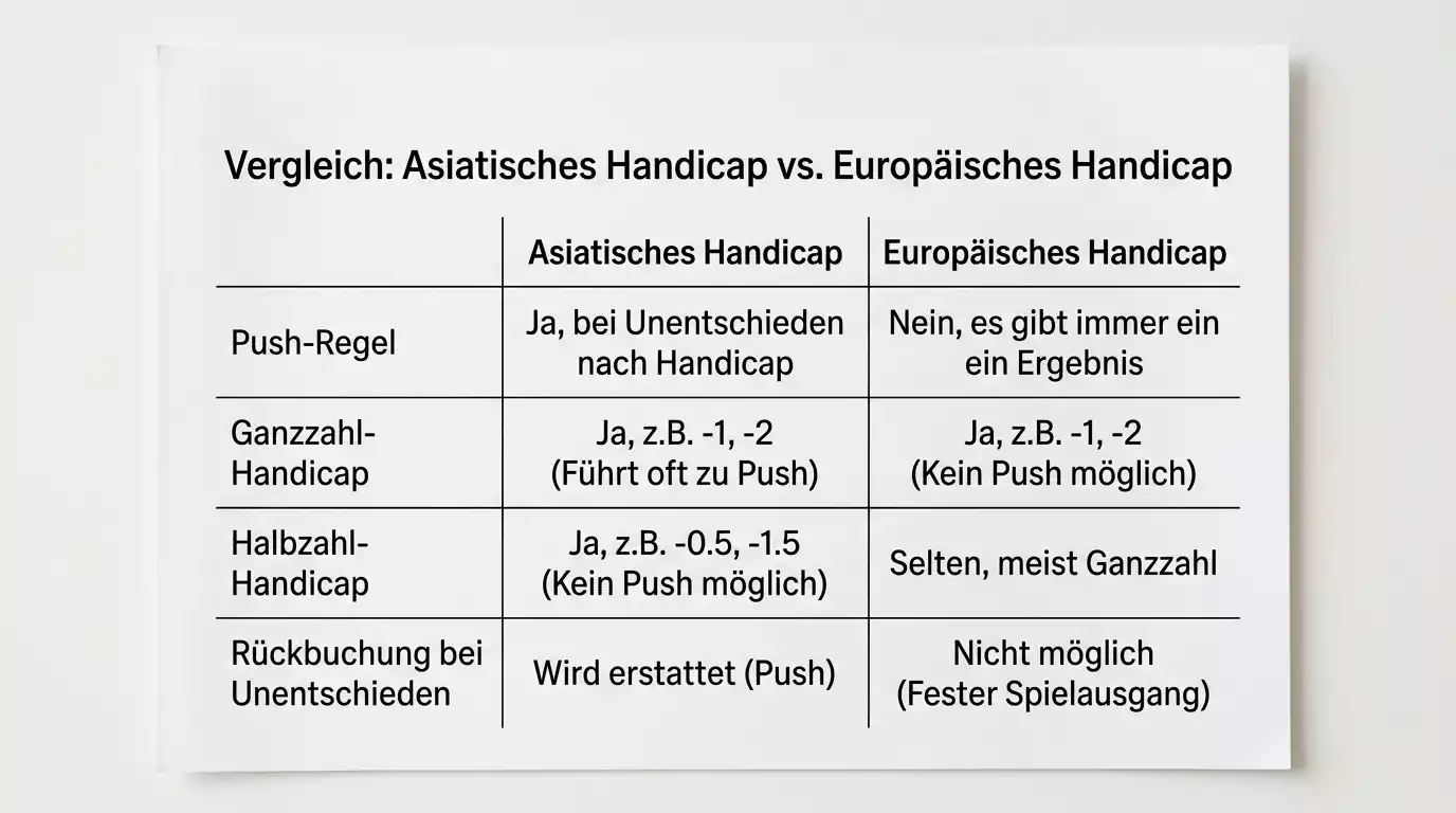 Vergleich asiatisches und europäisches Handicap beim Darts — Push-Regel und Totes-Rennen-Szenario