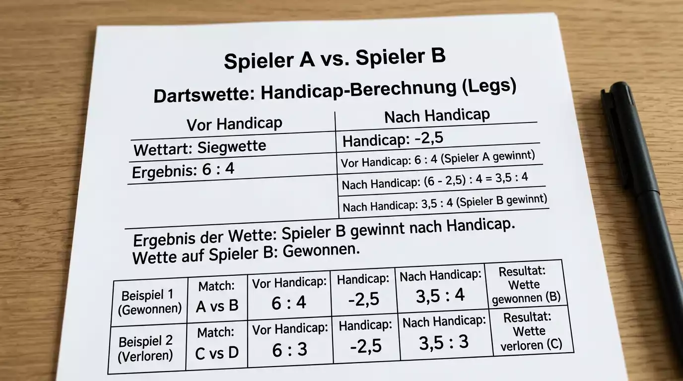 Berechnungsbeispiel für eine Darts Leg-Handicap Wette im Best-of-11-Format