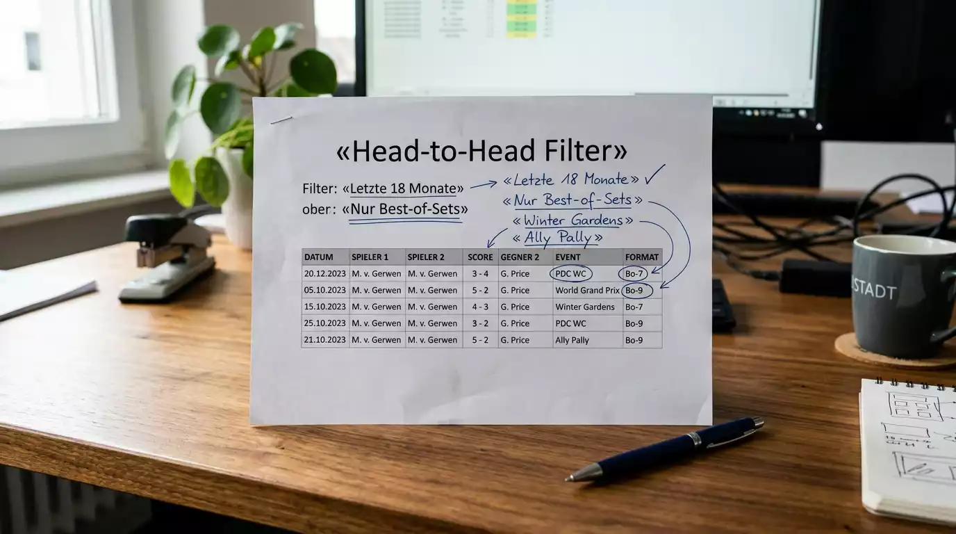 H2H-Bilanz beim Darts richtig interpretieren: Zeitraum, Format und Venue beeinflussen die Aussagekraft der Head-to-Head-Statistik