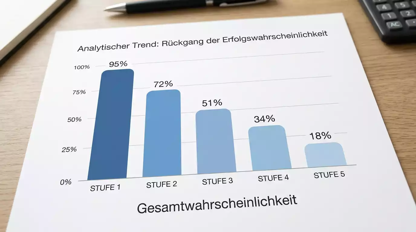 Darts-Kombiwetten-Risiko für Einsteiger: sinkende Trefferwahrscheinlichkeit bei steigender Anzahl kombinierter Wetten