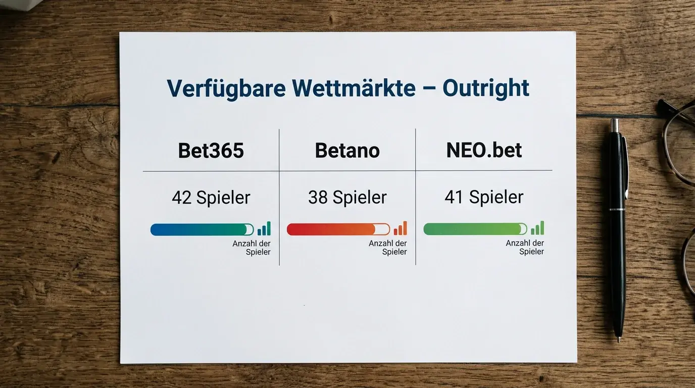 Anbietervergleich für Darts-Langzeitwetten: Outright-Markttiefe und Spieleranzahl im Vergleich