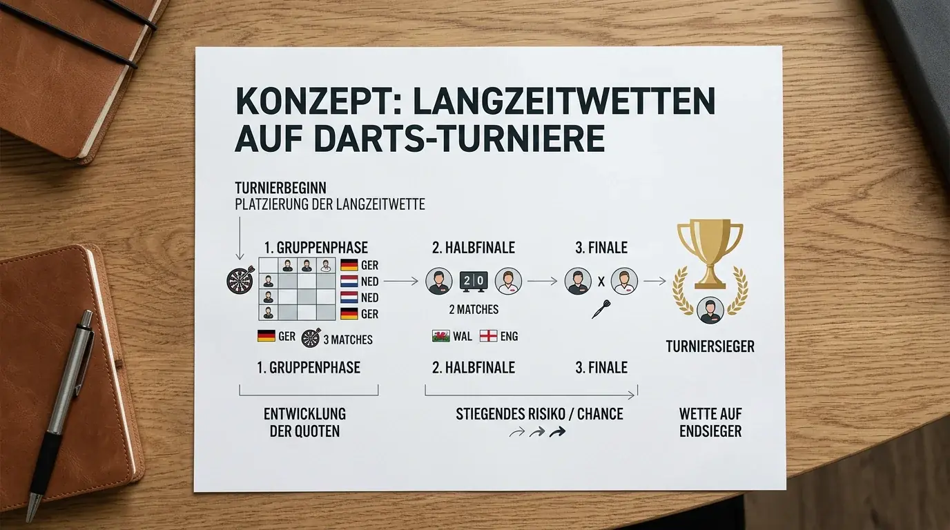 Konzept der Darts Langzeitwette: Outright-Wette auf den PDC-Turniersieger vor Turnierbeginn