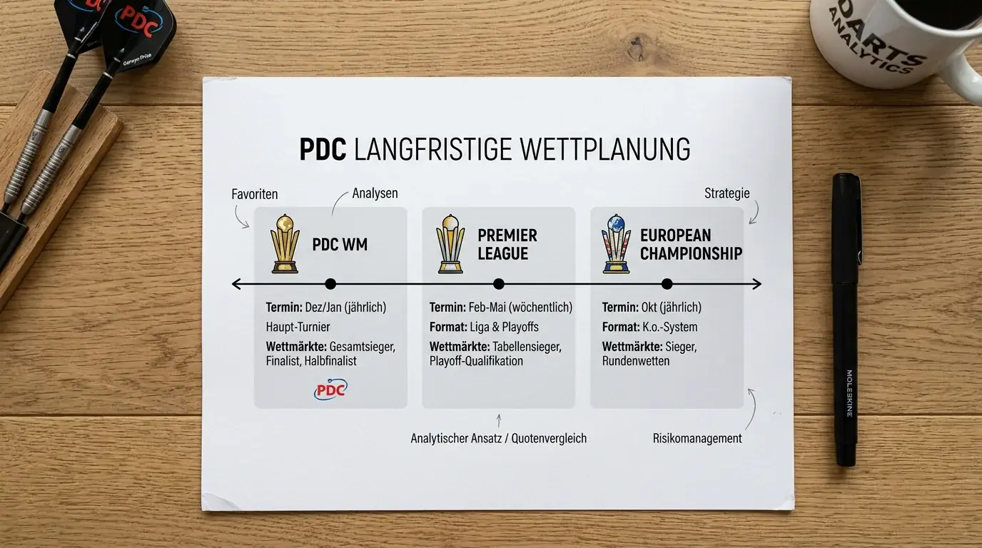 PDC-Turnierkalender mit Hauptevents für Darts-Langzeitwetten: WM, Premier League, European Championship