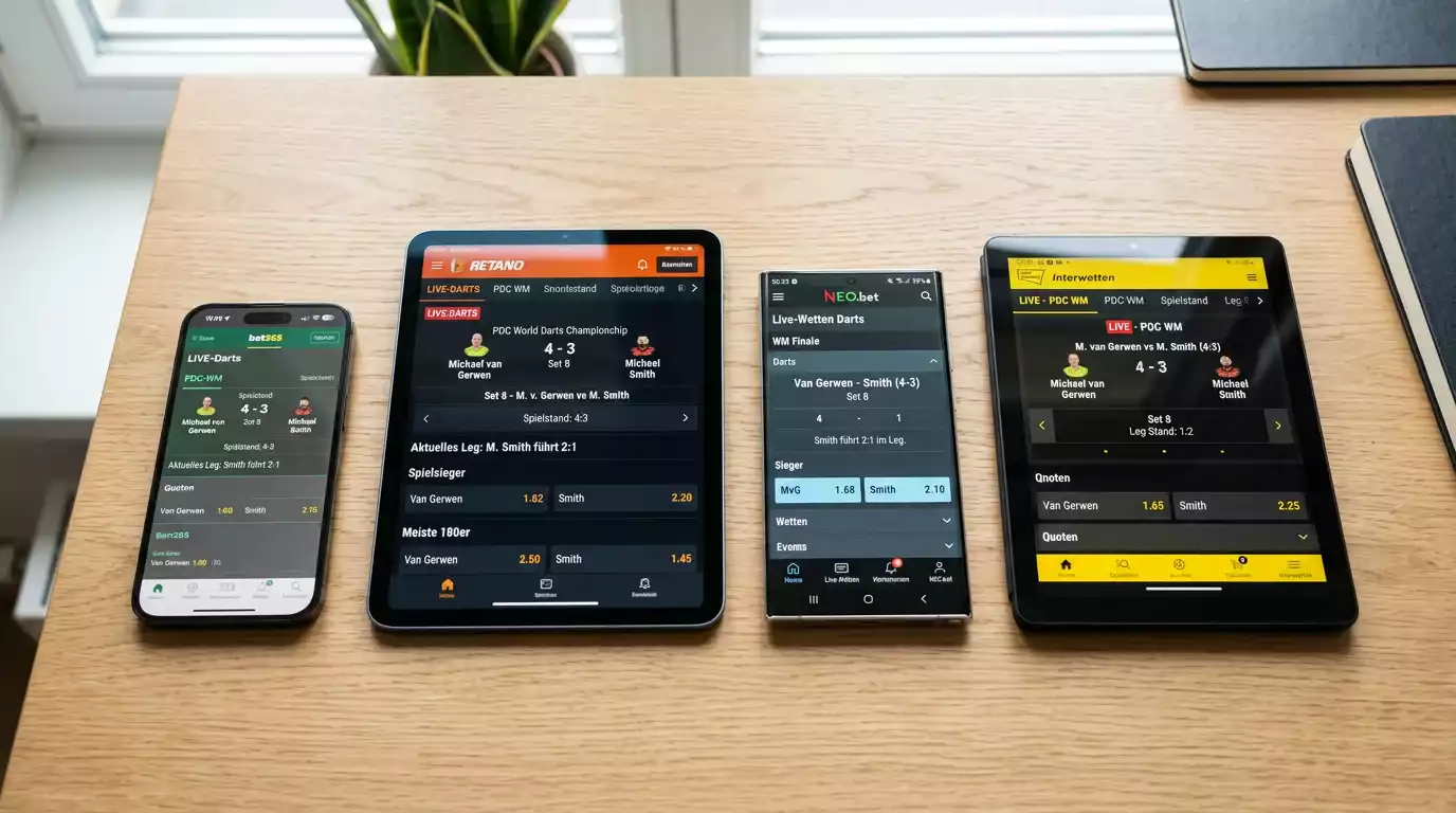 Vergleich der GGL-lizenzierten Anbieter für Darts-Livewetten-Plattformen nach Markttiefe und Streamingqualität