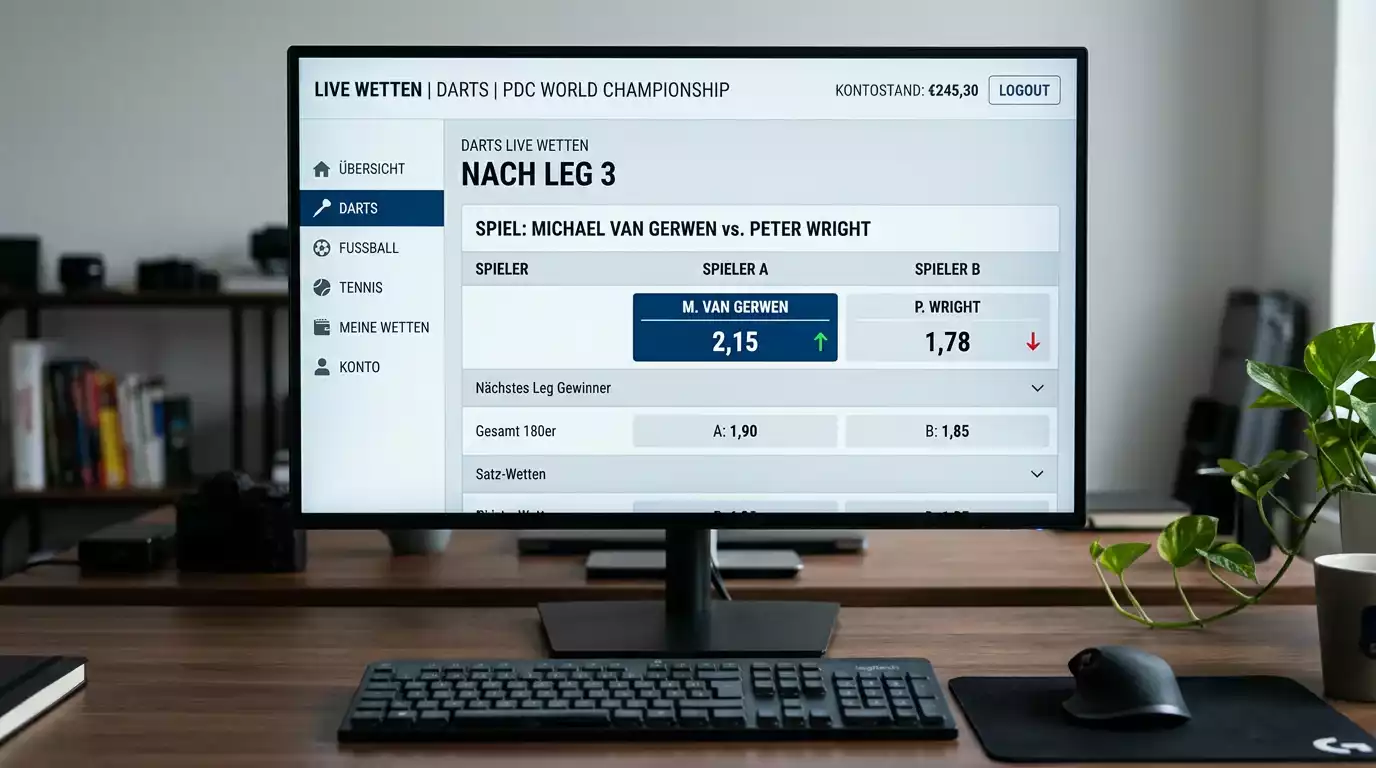 Echtzeit-Quotenveränderung bei Darts-Livewetten nach Leg-Abschluss auf einer Wettplattform