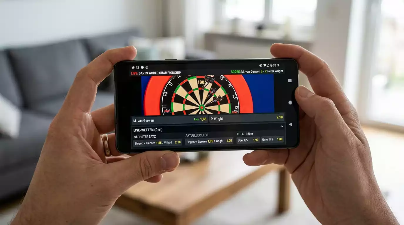 Mobile Darts-Livewetten mit Livestreaming-Funktion auf Smartphone bei PDC-Event
