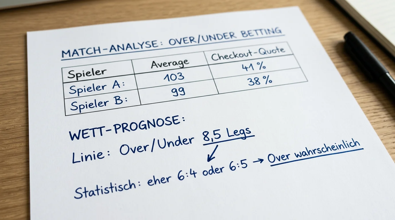 Berechnung einer Darts Over/Under Wette — Beispiel mit Average und Checkout-Quote zweier Spieler