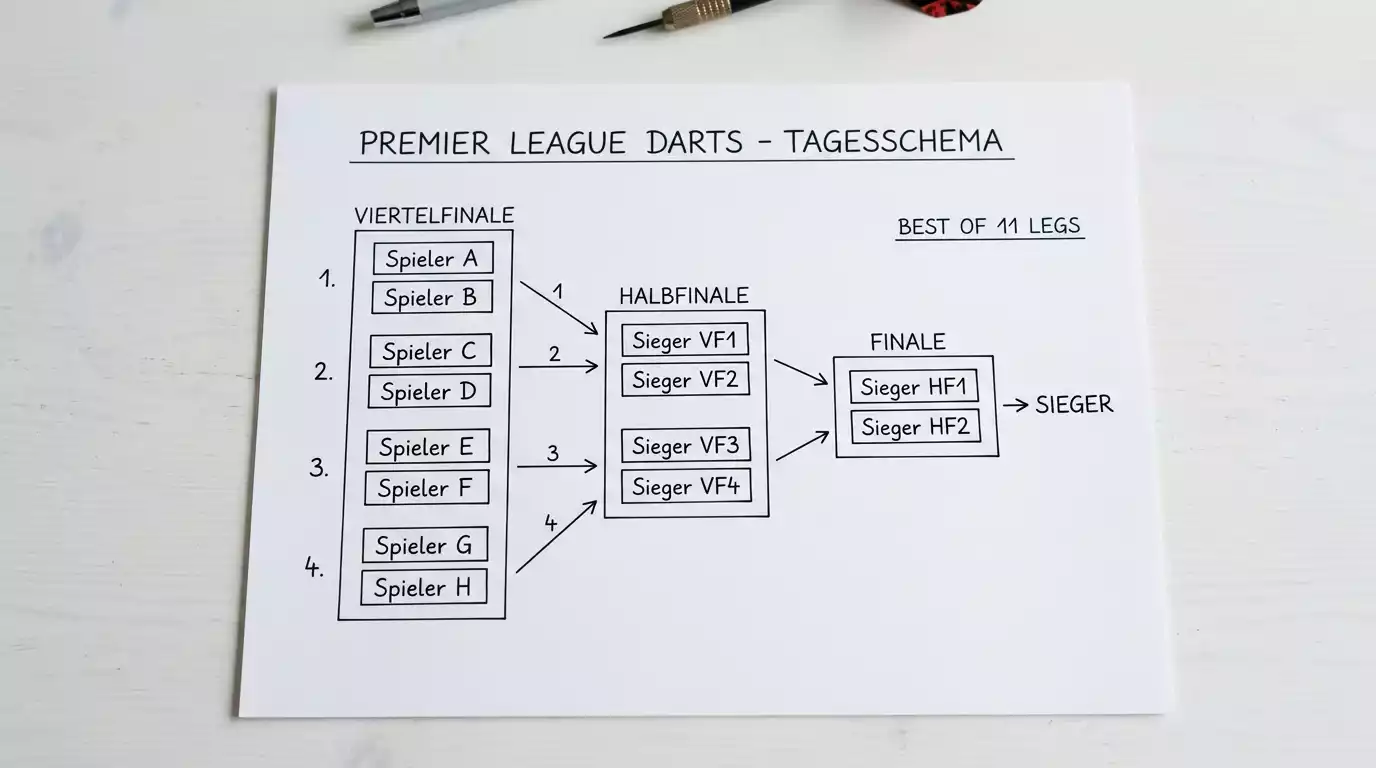 PDC Premier League Format — Best-of-11-Legs Spieltag mit Viertelfinale, Halbfinale und Finale