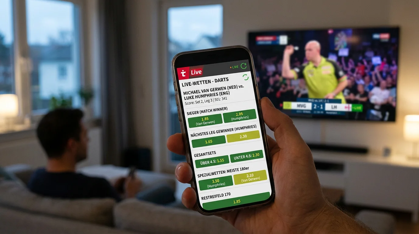 Mobile Darts-Livewetten via Sportwetten-App: Echtzeit-Quoten und In-Play-Märkte auf dem Smartphone