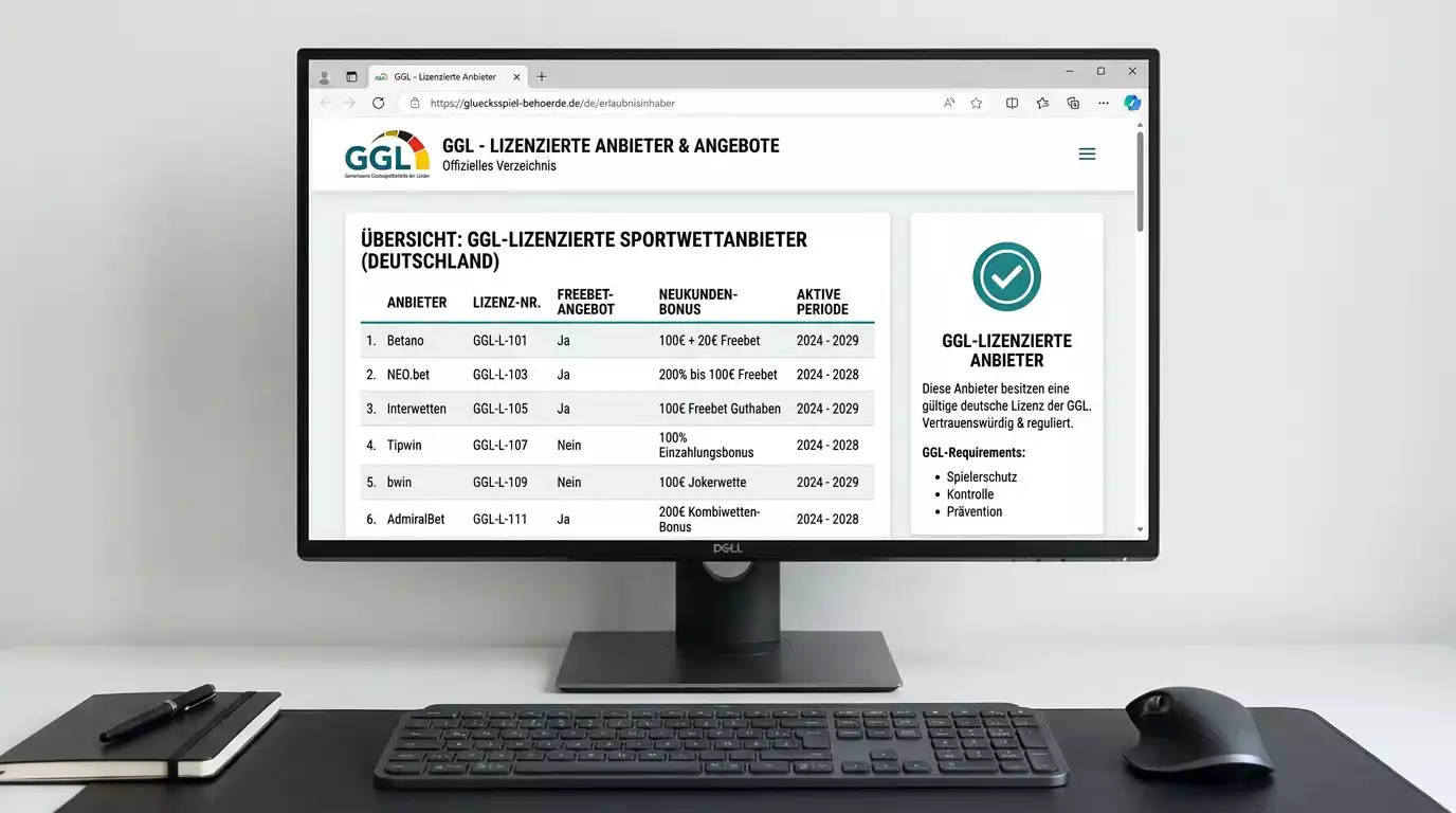 GGL-lizenzierte Anbieter für Darts-Freebets ohne Einzahlung: Whitelist-Status als Erkennungsmerkmal für seriöse Buchmacher