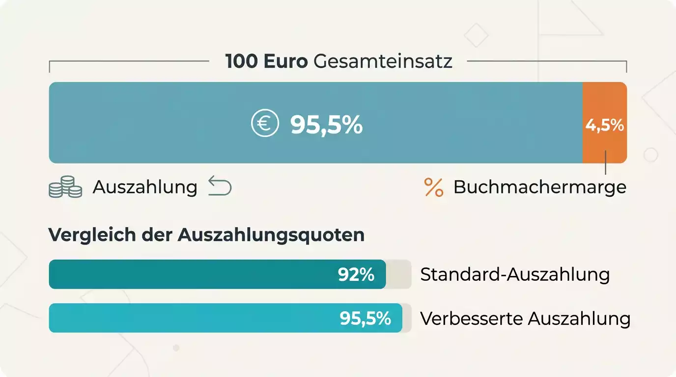 Quotenschlüssel beim Darts-Wetten erklärt: Diagramm zeigt Auszahlungsquote und Buchmachermarge verschiedener Anbieter
