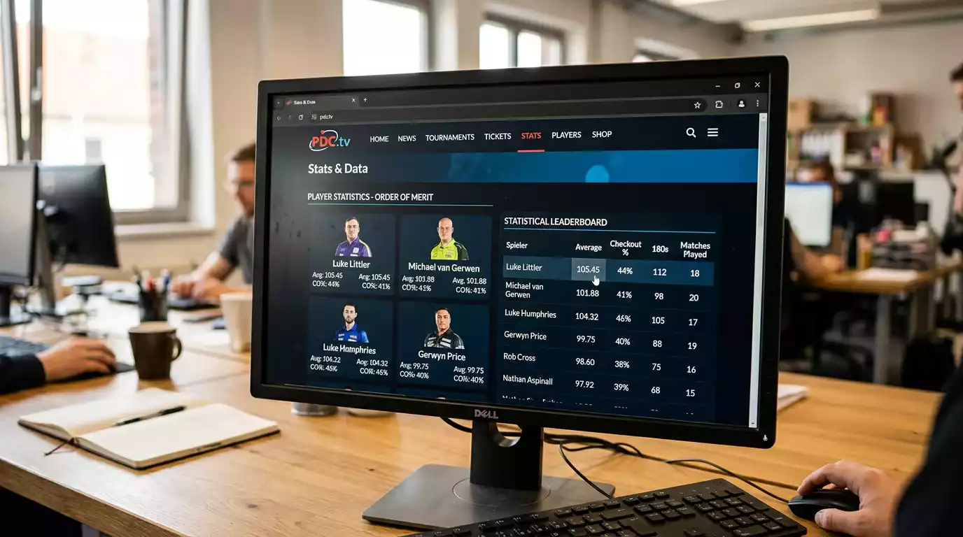 Offizielle PDC-Statistikseite als Datenquelle für Darts-Wettanalyse: Average und Checkout-Daten pro Spieler