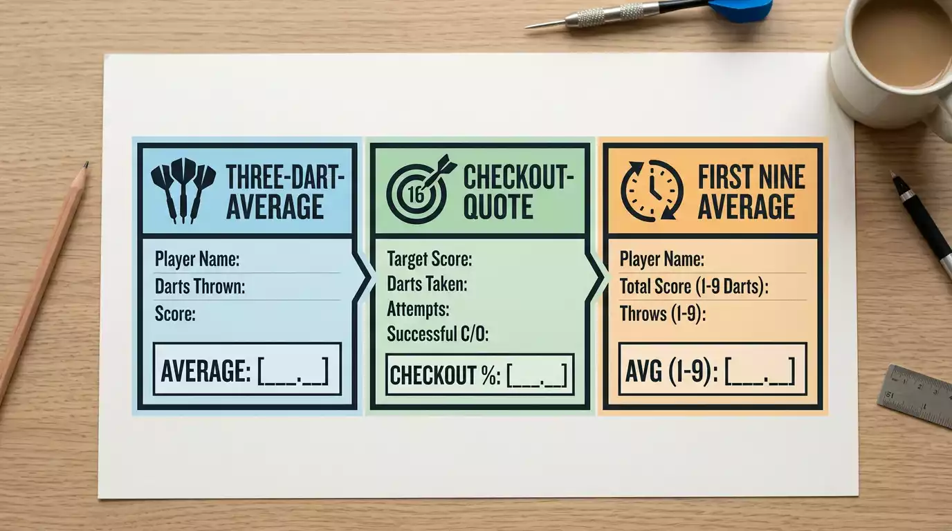 Die drei Kerndaten der Darts-Wettanalyse: Average, Checkout-Quote und First Nine Average im Überblick