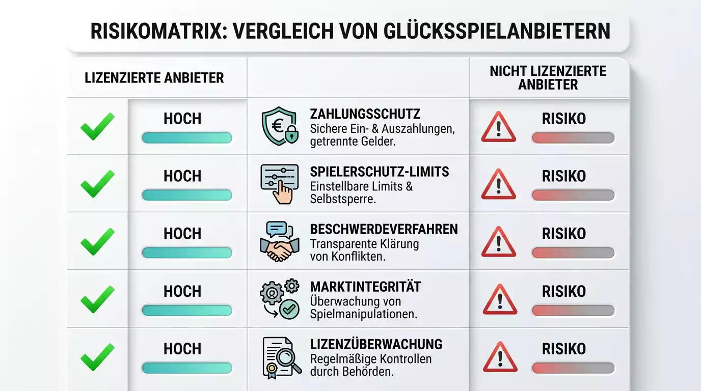 Risiken nicht lizenzierter Sportwettenanbieter: Keine LUGAS-Anbindung, kein OASIS-Schutz, kein deutsches Beschwerdeverfahren