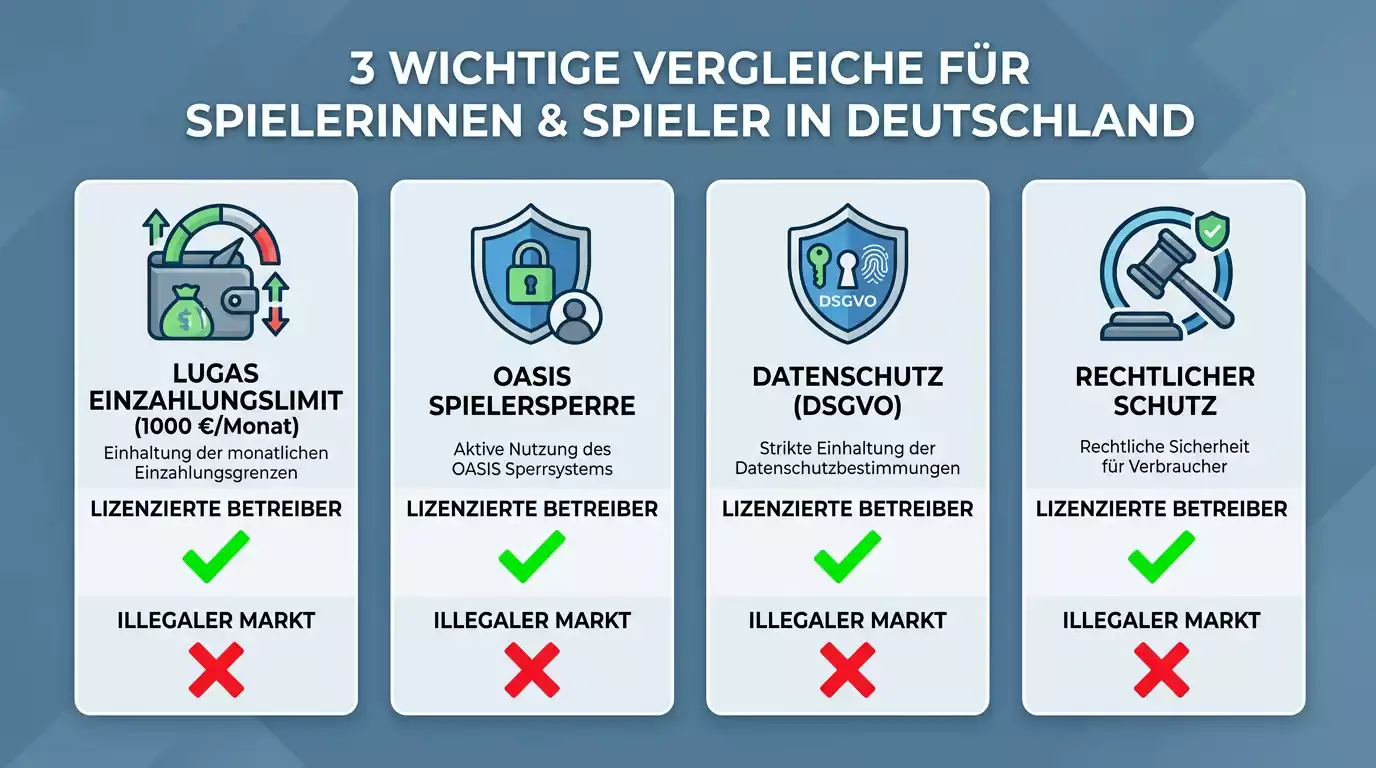 Konkrete Risiken für Spieler bei nicht lizenzierten Sportwettenanbietern: kein Spielerschutz, keine LUGAS/OASIS-Anbindung
